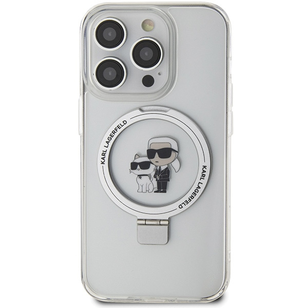 Funda Karl Lagerfeld KLHMP14LHMRSKCH iPhone 14 Pro 6,1" blanco/blanco durocase Soporte de anillo Karl&amp;Choupettte MagSafe Case