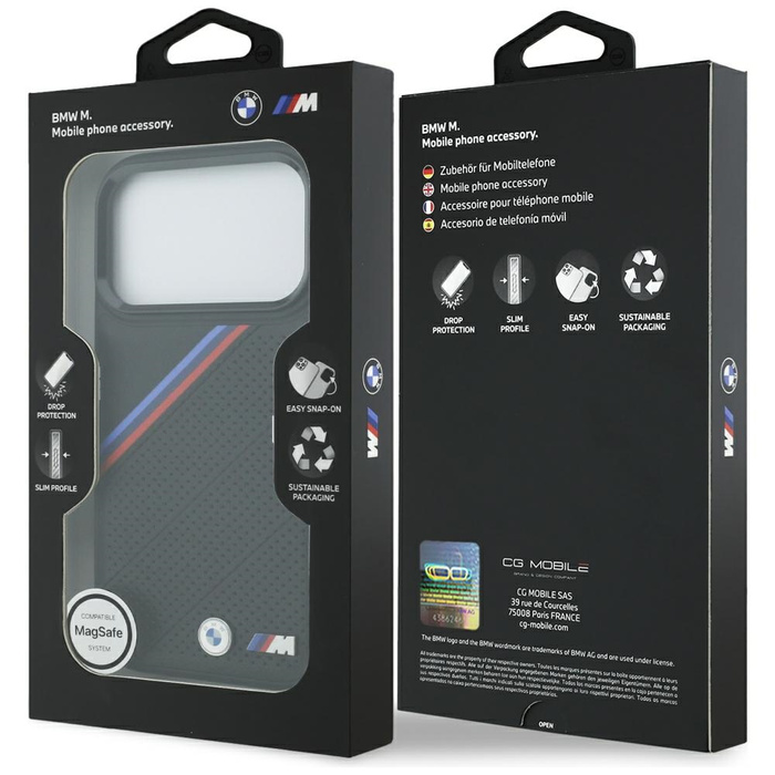 Etui BMW M Tricolor Metal Logo MagSafe   do iPhone 17 Pro czarny