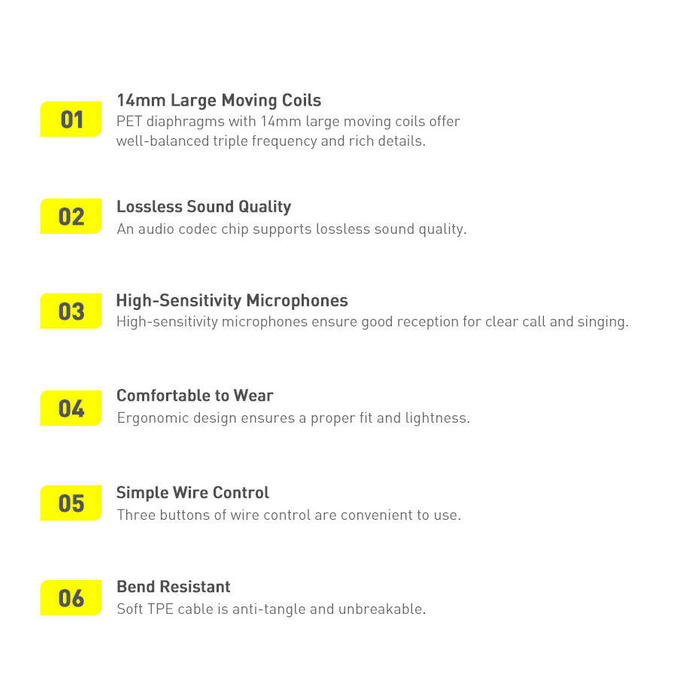 Baseus encok c17 cuffie in-ear cablate con microfono usb tipo c bianco (NGCR010002)