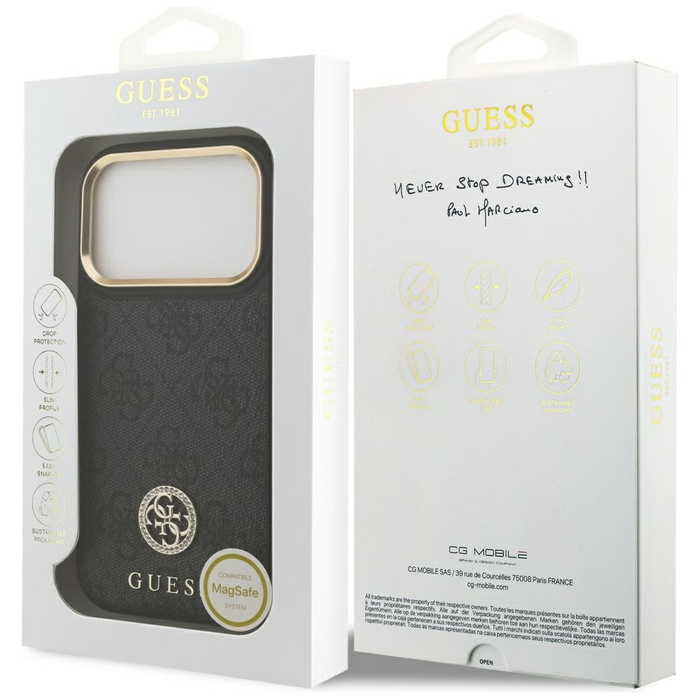 Etui Guess 4G Strass Logo MagSafe do     iPhone 17 Pro czarny