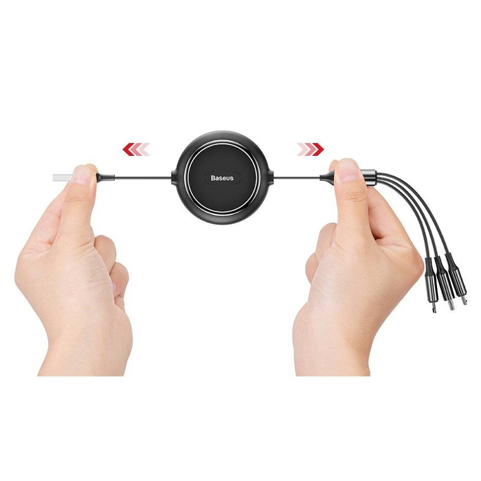 Câble USB 3en1 rétractable Baseus Golden Loop - micro USB / Lightning / USB-C 3.5A 35cm - 120cm noir (CAMLT-JH01)