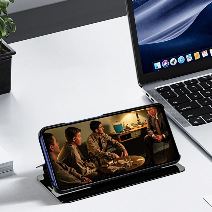 Clear View Case für iPhone 16e Flip Cover - Blau