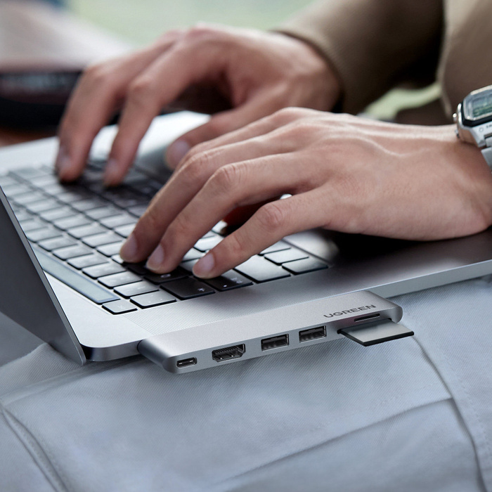 HUB Ugreen CM380 2xUSB C - HDMI/2xUSB 3.0/SDTF/USB C PD - grau