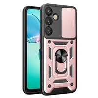Hybrid Armor Camshield-Hülle mit Kameraabdeckung und Metallring für Samsung Galaxy S25+ – Pink