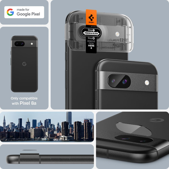 Spigen PROTECTOR DE CÁMARA OPTIK.TR "EZ FIT" PROTECTOR DE CÁMARA 2-PACK GOOGLE PIXEL 8A CLEAR