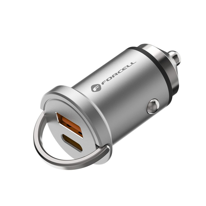 FORCELL F-ENERGY Mini ładowarka samochodowa Typ C + USB A PD QC3.0 5A 45W srebrna