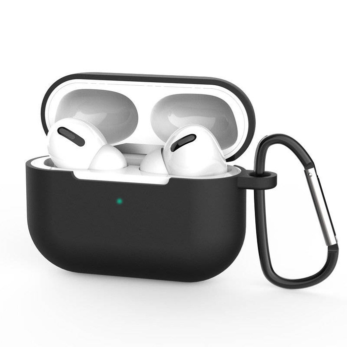 Custodia per AirPods Pro custodia morbida in silicone per cuffie + ciondolo moschettone portachiavi nero (custodia D)