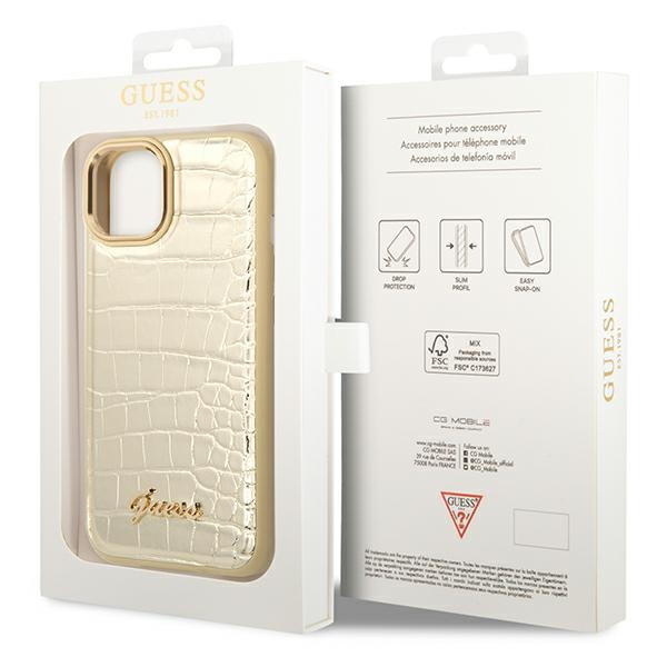 Case GUESS Apple iPhone 14 Plus Croco Collection Gold Hardcase