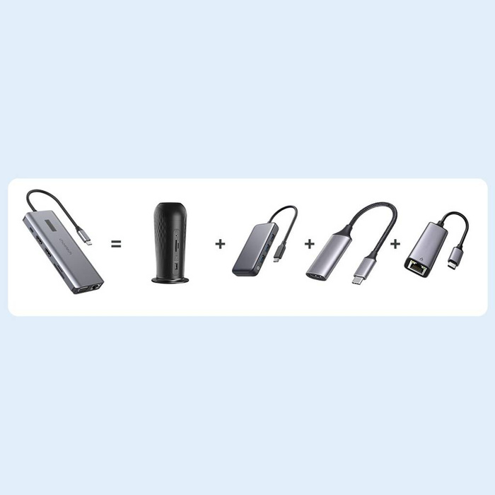 Choetech Multifunction HUB with screensm 12in1 USB-C to USB-C / USB-A / HDMI / VGA / AUX / SD / TF gray (HUB-M26)