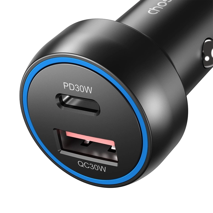 Choetech TC0014 USB-C USB-A PD 60W chargeur de voiture avec rétroéclairage LED - noir