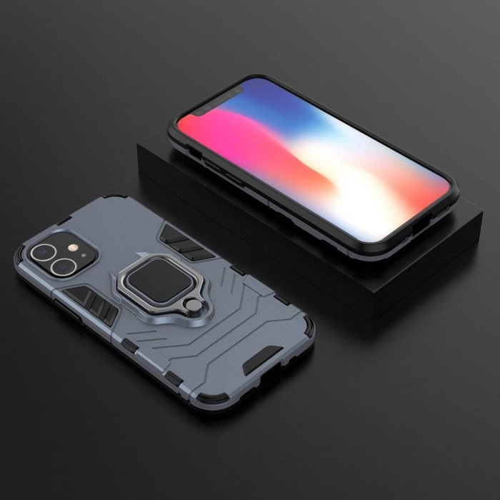 Kroužek Armor pancéřovaný hybridní pouzdro kryt + magnetic držák iPhone 12 mini modrý