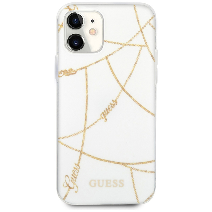 Hülle GUESS Apple iPhone 12 Mini Gold Kette Sammlung GUHCP12SPCUCHWH Weiß Hardcase