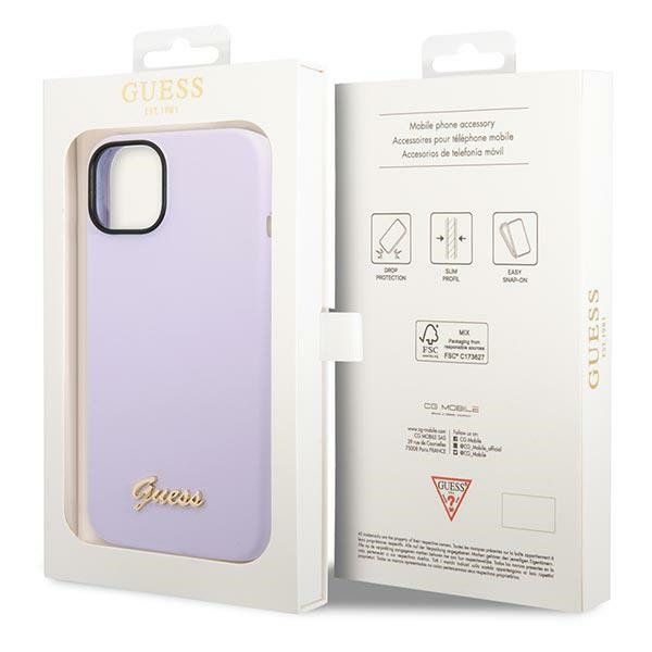 Hülle Guess iPhone 14 6.1" lila/violett hart case Silikon Vintage Gold Logo