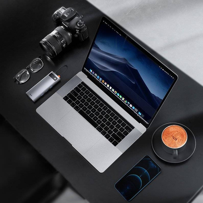 Baseus Metal Gleam Series 9-in-1 Multifunctional Type-C HUB Docking Station Space Gray