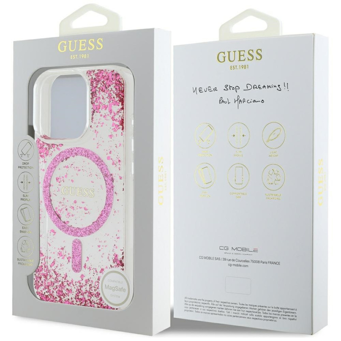 Etui Guess HC Resin Bottom Glitter do     iPhone 16 Pro Max MagSafe różowy