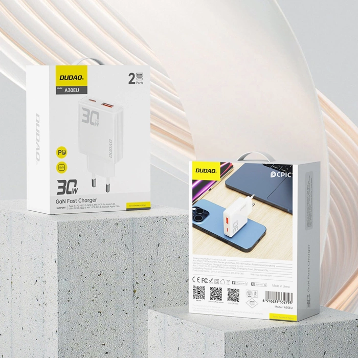 GaN Dudao A30EU 30W USB-A / USB-C Wall Charger - White