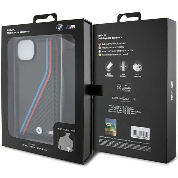 Cover Bmw Bmhcp15s23psvtk IPhone 15 / 14 / 13 Nero/nero Hardcase M Edition Carbon Tricolor Lines &amp; Strap Case