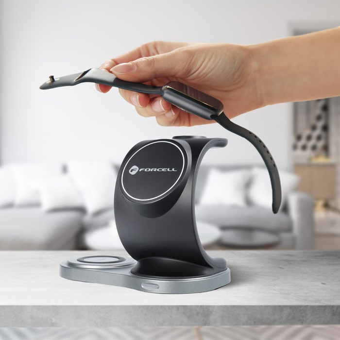 Forcell charger inductive Qi 3in1 15W WC12 supports charging from MagSafe black