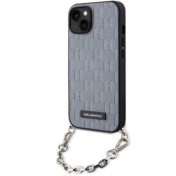 Hülle Karl Lagerfeld KLHCP14SSACKLHPG iPhone 14 6,1" Silber/Silber hartcase Saffiano Monogramm Kette Case