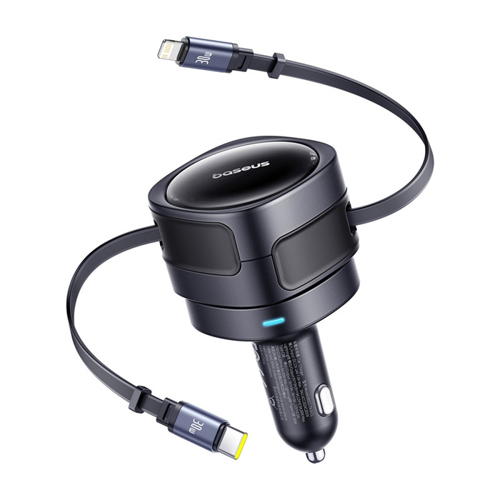 Ładowarka samochodowa Baseus Enjoyment Max z kablami USB-C+Lightning 60W Czarny