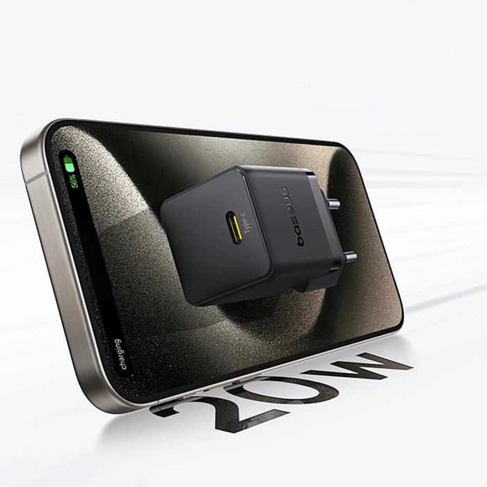 Baseus Palm 1C 20W Wall Charger (with Baseus Mini White USB-C 60W (20V/3A) 1m Cable) - Black