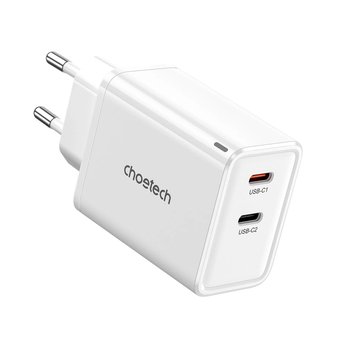 Choetech PD6013 2x caricabatterie da muro USB-C PD 65W GaN - bianco
