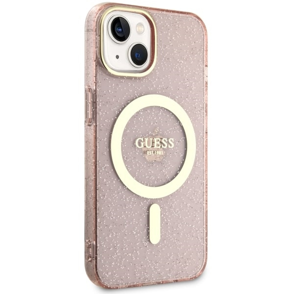Coque Guess GUHMP14SHCMCGP iPhone 14 6.1" rose/pink hardcase Glitter Gold MagSafe Case