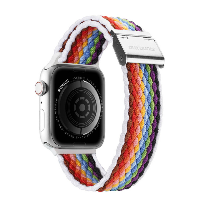 Bracelet Dux Ducis Strap (Mixture II Version) pour Apple Watch SE, 8, 7, 6, 5, 4, 3, 2, 1 (41, 40, 38 mm) bracelet bande tressée rayures pâles