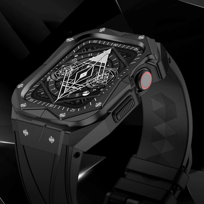 Kingxbar CYF140 2in1 Armband für Apple Watch Ultra, SE, 8, 7, 6, 5, 4, 3, 2, 1 (49, 45, 44, 42 mm) mit integriertem Edelstahl-Rüstungsgehäuse, schwarz