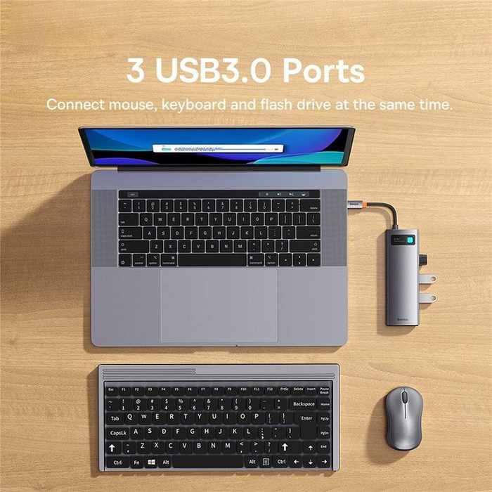 Baseus StarJoy HUB 6 puertos USB-C - 3x USB-A / 1x HDMI / 1x RJ45 / 1x USB-C PD gris