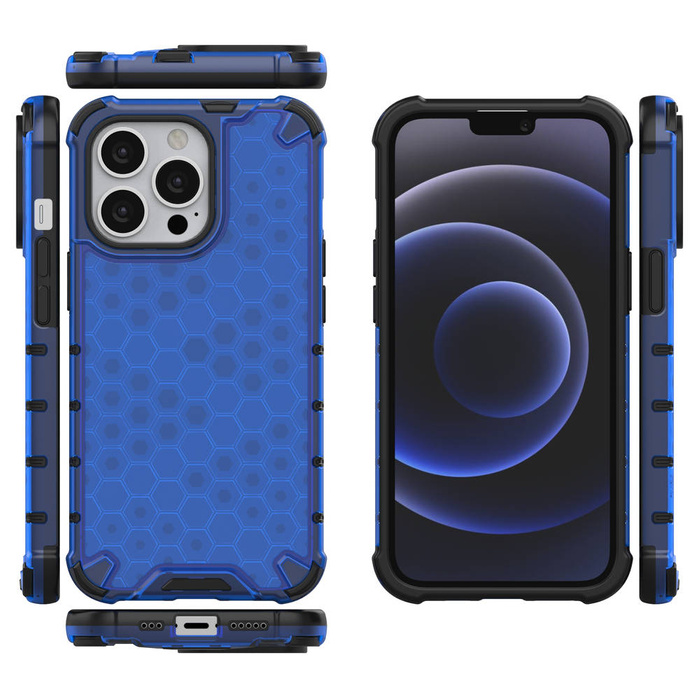 Housse blindée Honeycomb coque avec cadre en gel iPhone 13 Pro bleu