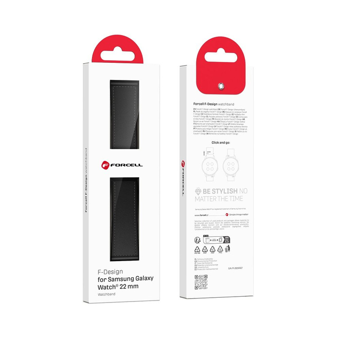 Pasek do Samsung Galaxy Watch Forcell F-Design FS20 magnetyczny skóra ekologiczna 22 mm czarny