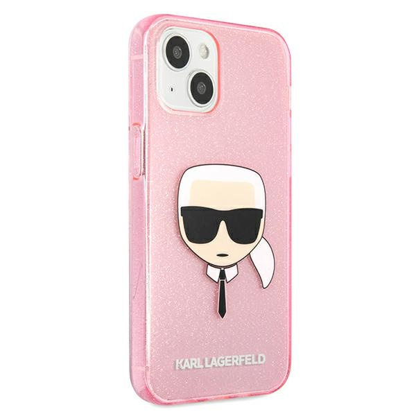 Cover KARL LAGERFELD Apple iPhone 13 Mini Glitter Karl's Head Pink Hardcase