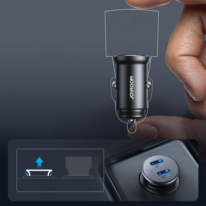 Joyroom JR-CCN06 30W 2x USB-C mini chargeur de voiture métal - noir