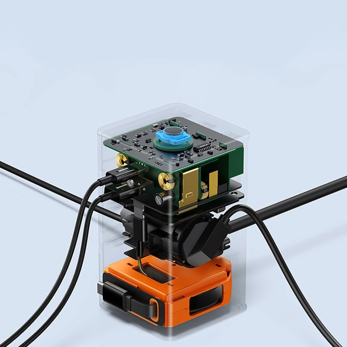 Baseus PowerCombo Ladestation 65W 1,5m 2 x EU + USB-A + USB-C + einziehbares USB-C-Kabel - Schwarz