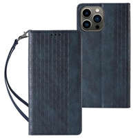 Magnetband-Hülle für iPhone 14 Plus Flip Wallet Mini Lanyard Stand Blau