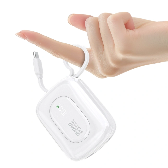 Powerbank Dudao K32 22,5W 10000 mAh z wbudowanym kablem USB-C/Lightning - biały