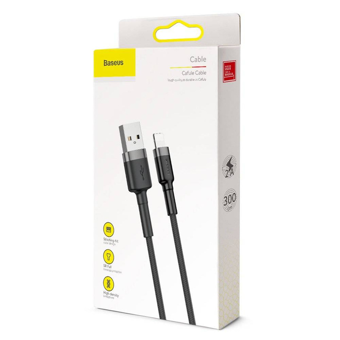 Cavo Baseus Cafule Cavo in nylon resistente USB / Lightning QC3.0 2A 3M nero-grigio (CALKLF-RG1)