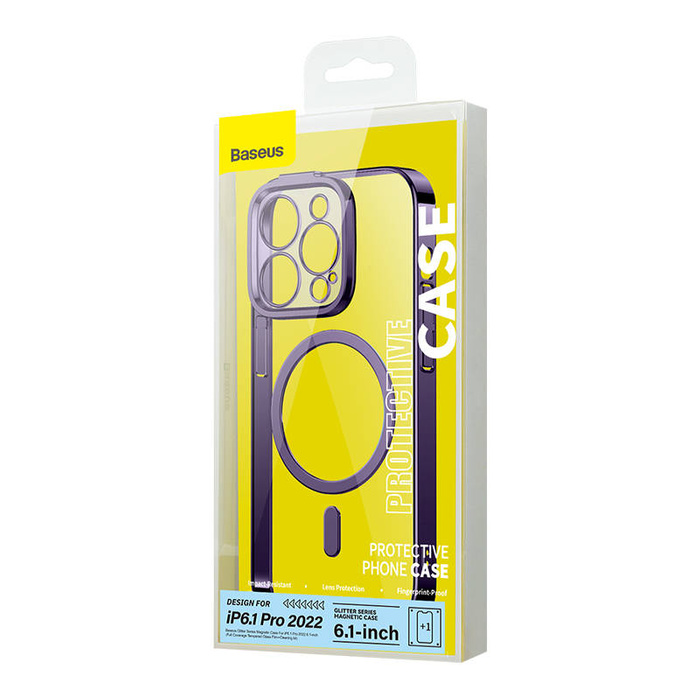 Baseus Glitter iPhone 14 Pro Mágneses telefontok, üvegfólia és tisztítókészlet (lila)