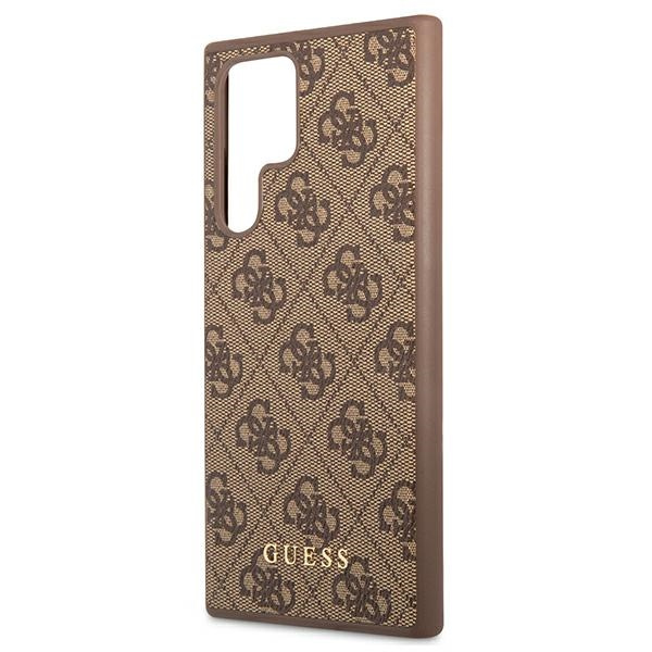Coque GUESS Samsung Galaxy S22 Ultra 4G Métal Or Logo Marron Hardcase