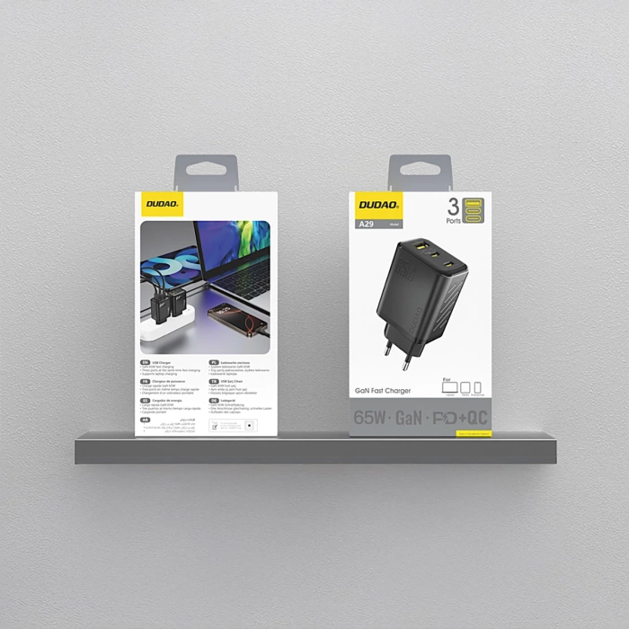 Dudao A29 65W GaN Wandladegerät 2 x USB-C + 1 x USB-A - Schwarz