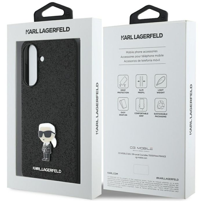 Etui Karl Lagerfeld Fixed Glitter Ikonik Logo Metal Pin do Samsung Galaxy A36 czarny