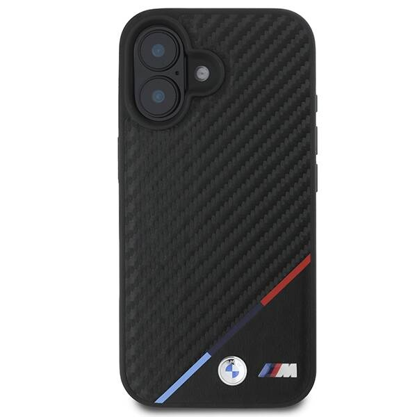 Cover BMW iPhone 16 Plus 6,7" nero/nero durocase Carbon Tricolor Line MagSafe