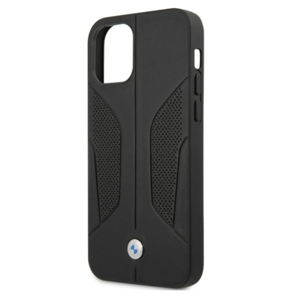 BMW Hülle Apple iPhone 12 12 Pro Leder Perforierte Seiten Schwarz Hardcase