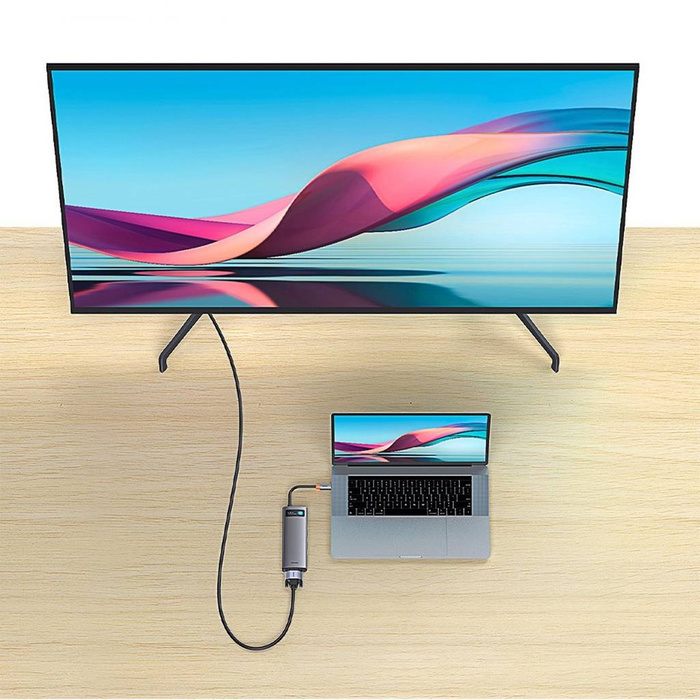 Baseus Metal Gleam Series 8 in 1 HUB Docking Station USB Type C - 1 x HDMI / 3 x USB 3.2 Gen.1 / 1 x Power Delivery / 1 x SD card reader / 1 x TF card reader / 1 x VGA gray (WKWG050013)