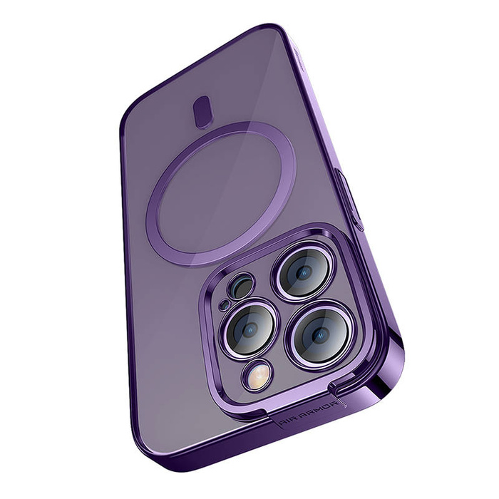 Baseus Glitter Magnetic Case for iPhone 14 Pro (purple) + tempered glass + cleaning kit