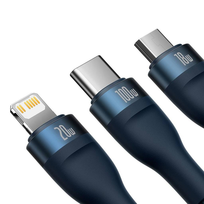 Baseus Flash Series II Cable USB Tipo C / USB Tipo A - USB Tipo C / Lightning / micro USB 100 W 1,2 m azul (CASS030103)
