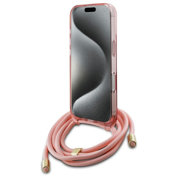 Etui Guess iPhone 16 różowy/pink hardcase Crossbody Cord Script MagSafe