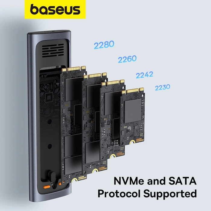 Baseus FlyJoy Series M.2 NVMe / M.2 SATA 10 Gb/s SSD-Schacht – Grau