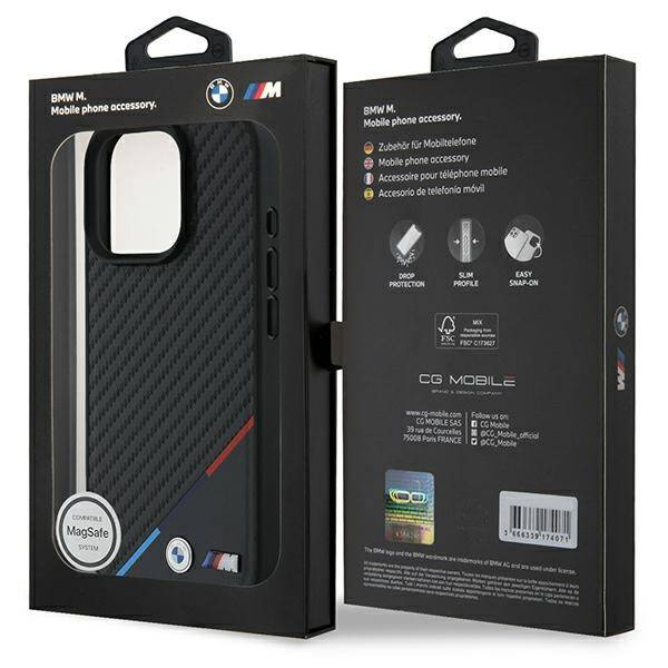 Coque BMW iPhone 16 Pro 6.3" noir/noircase M Carbon Tricolor Line MagSafe